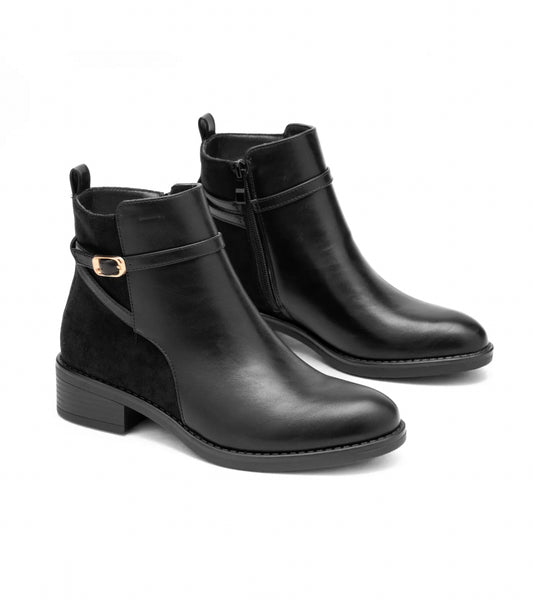Bottines noires plates boucle