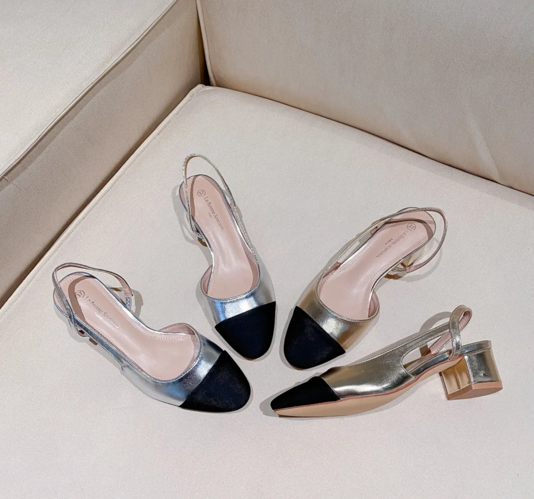 Chaussures Slingback doré-noir