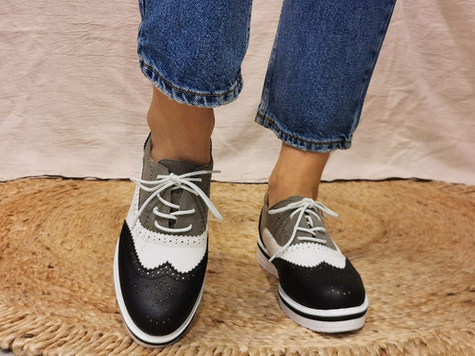 Mocassin bicolore noir et gris