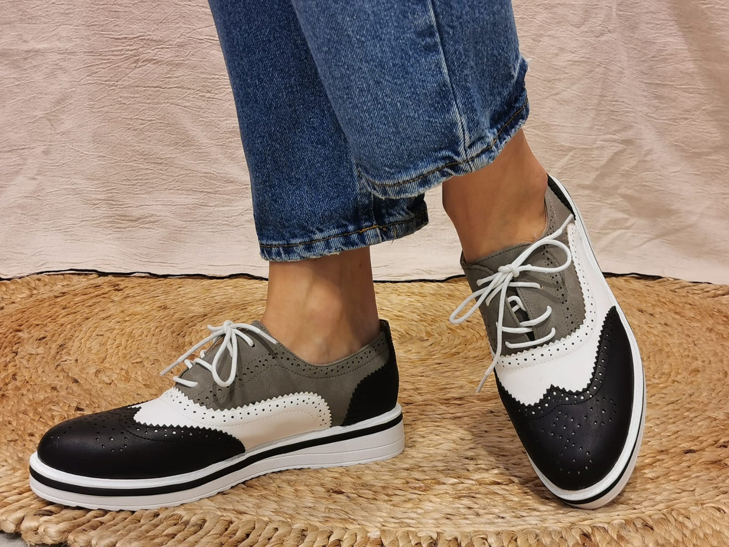 Mocassin bicolore noir et gris