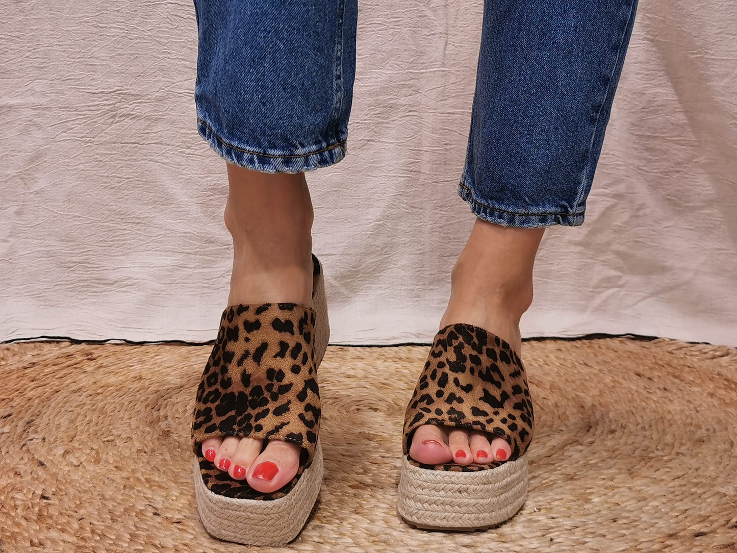 Sabot léopard compensé corde