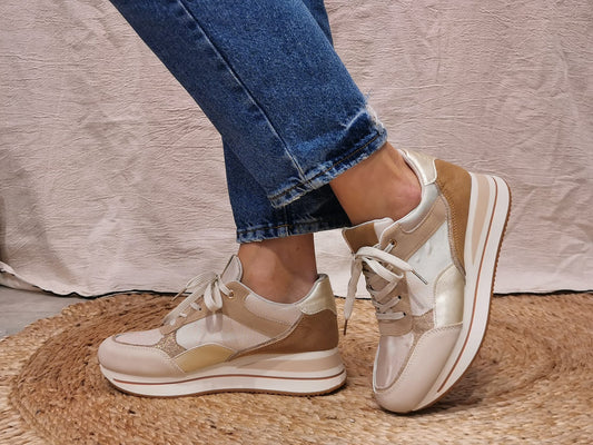 Baskets beige compensées