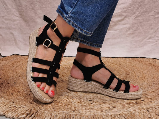 Sandales espadrilles compensées noires