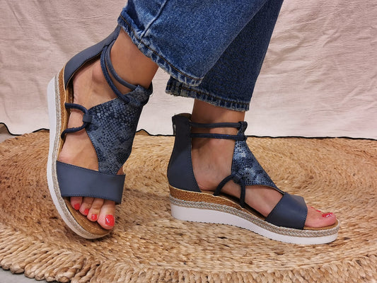 Sandales compensées bleues