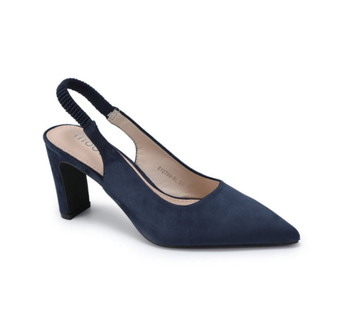 Chaussure bout fermé bride arrière nubuck bleu