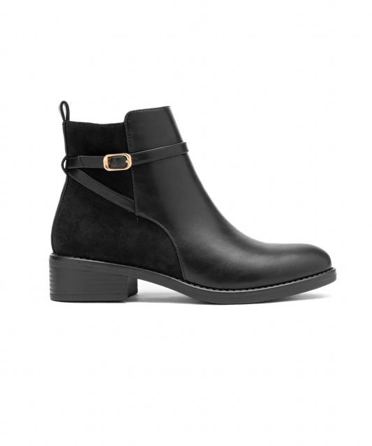 Bottines noires plates boucle