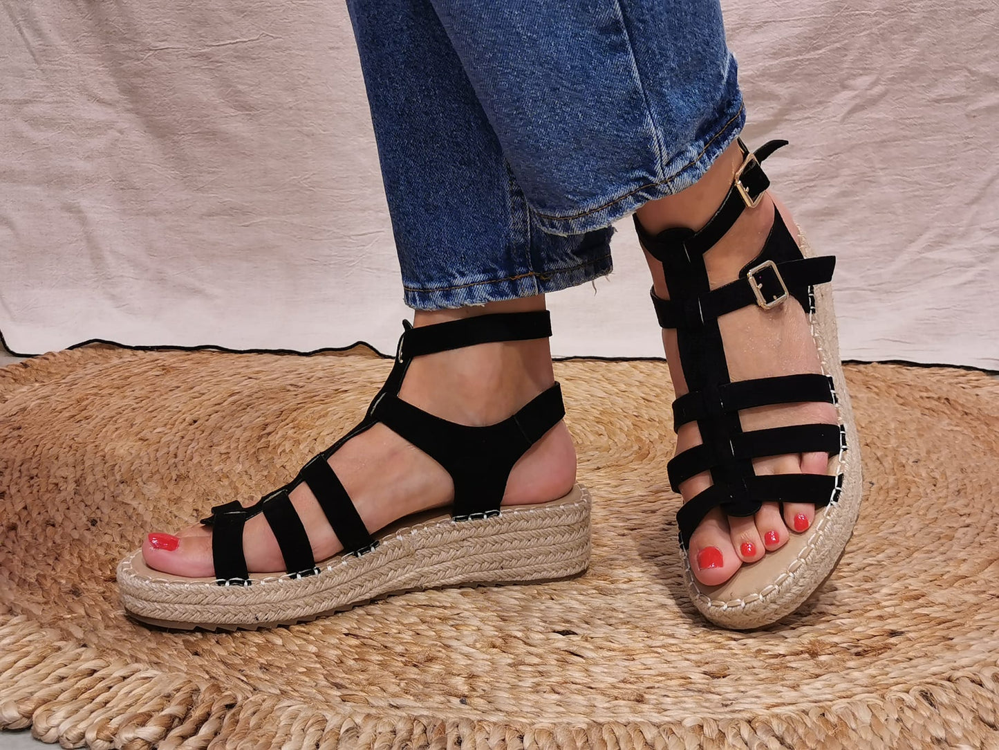 Sandales espadrilles compensées noires
