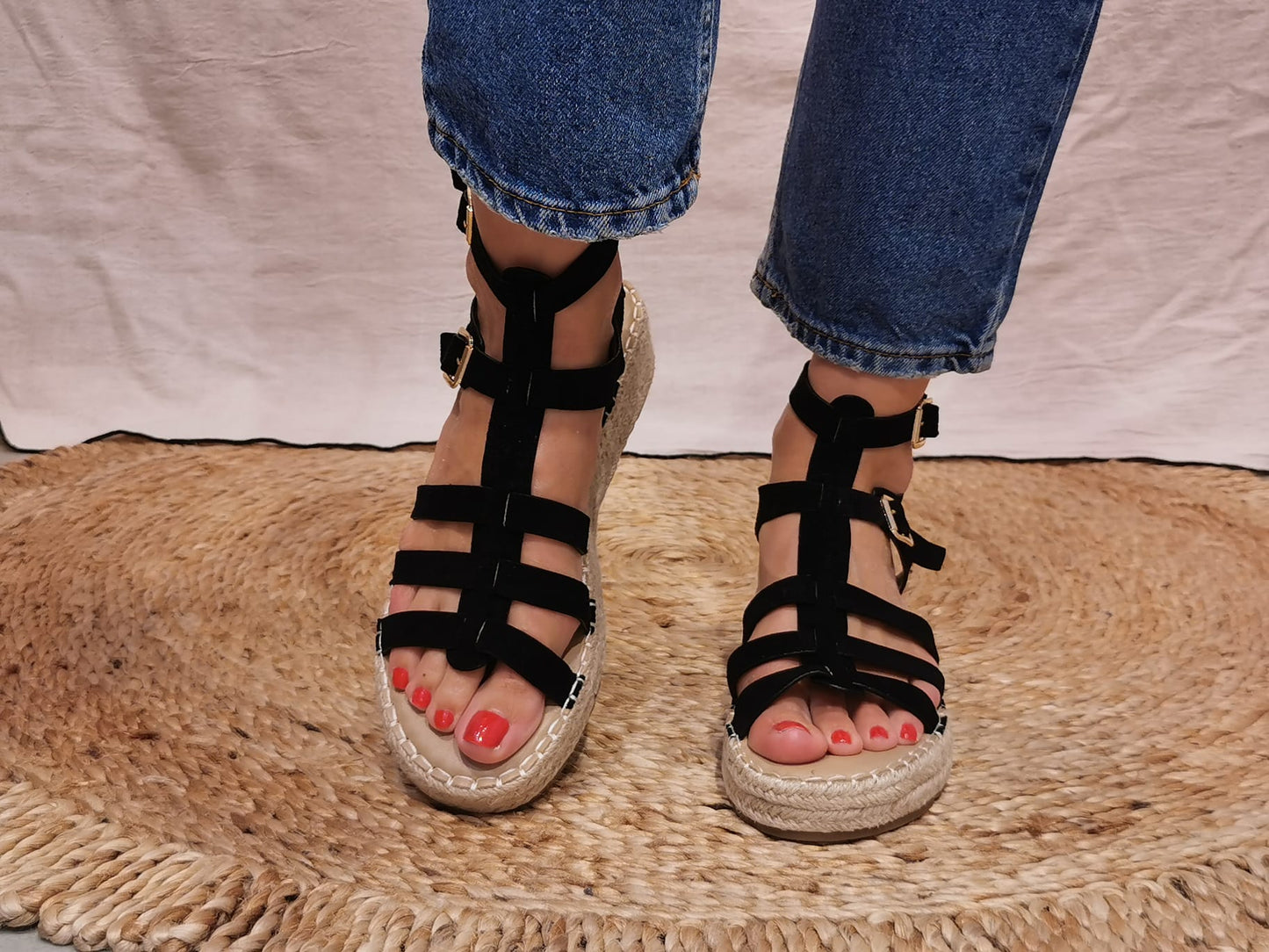Sandales espadrilles compensées noires