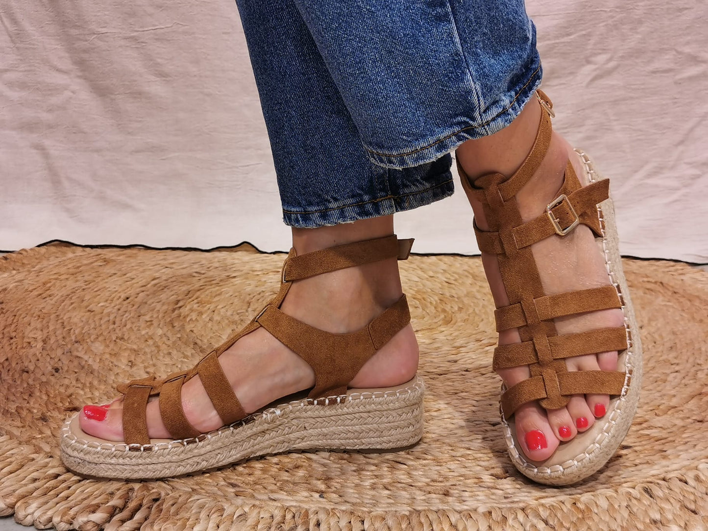 Sandales espadrilles compensées camel