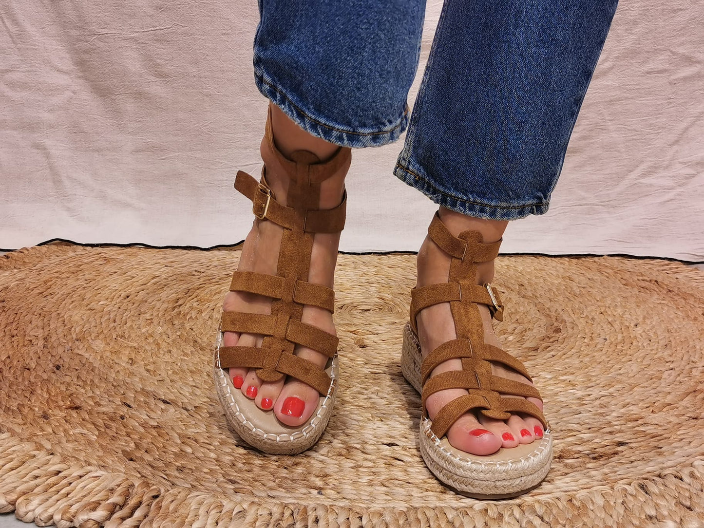 Sandales espadrilles compensées camel